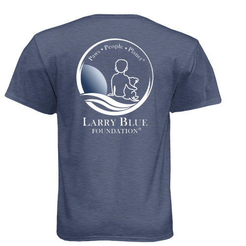Larry Blue Foundation T-shirt, back view, Midnight Navy with full crest and wordmark